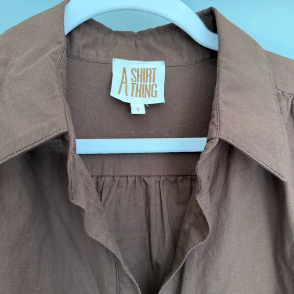 A Shirt Thing "Celeste" Cabo Chocolate Cotton Long Sleeve Popover Blouse Top - Picture 7 of 14